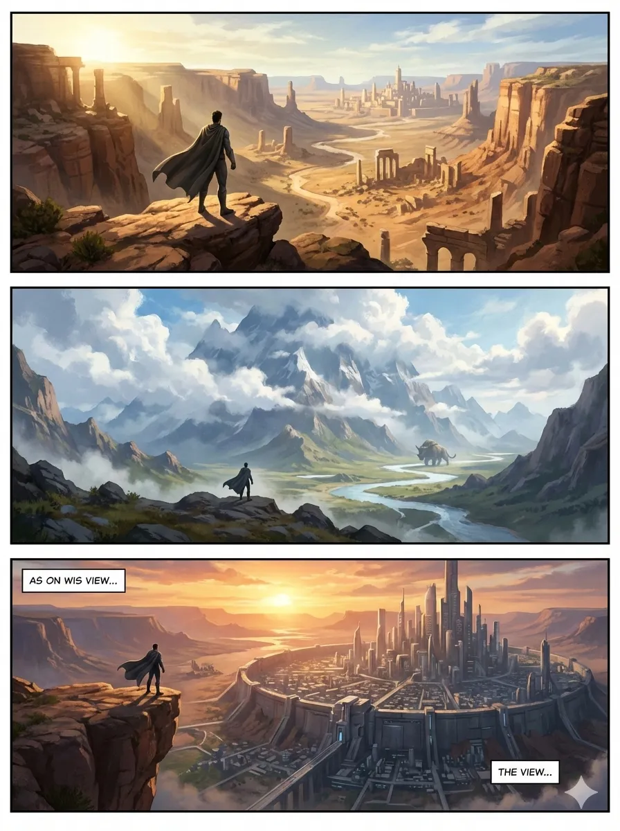 Cinematic comic layout sample for turning an OC into a story episode